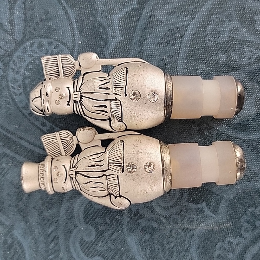 Christmas Godinger Silver Tone Pair Mr. & Mrs. Snowman Wine Bottle Stopper Cork